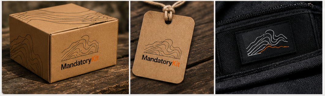 MandatoryKit branded packaging, tag and kit label